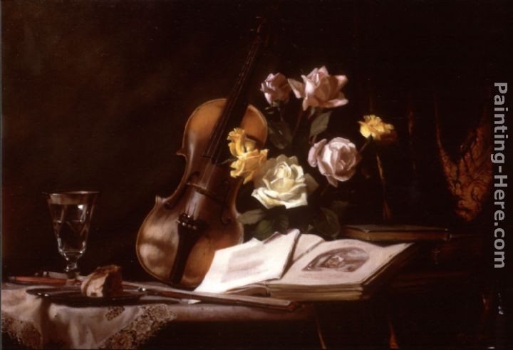 Maureen Hyde Still Life with Violin and Roses